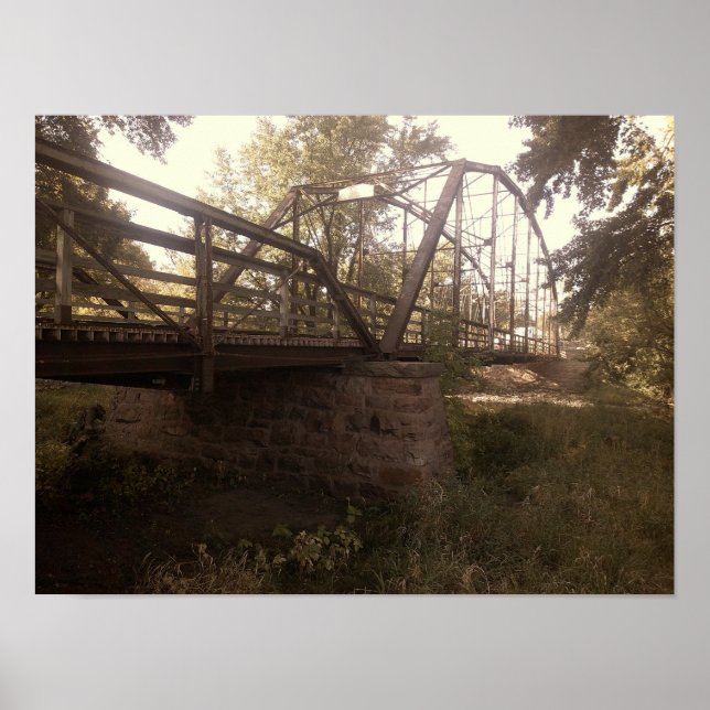 Photograph of an old, rusty iron truss bridge  poster (Vorne)