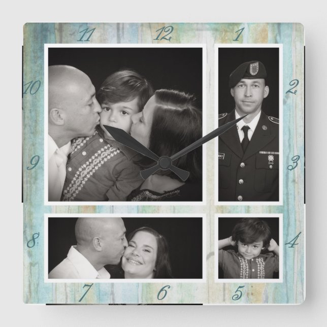 Photographischer Treibholz-Ozean-Strand der Quadratische Wanduhr (Vorderseite)