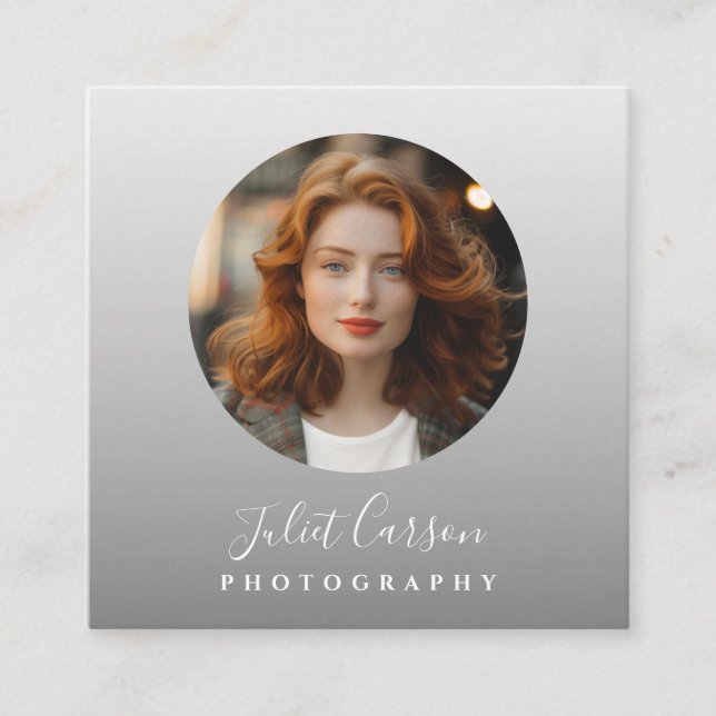 Photography Calligraphy Script Circle Photo   Quadratische Visitenkarte (Vorderseite)