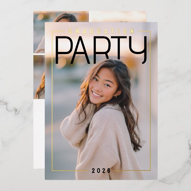 PhotoPop Chic Graduation Party Folieneinladung (Vorderseite/Rückseite)