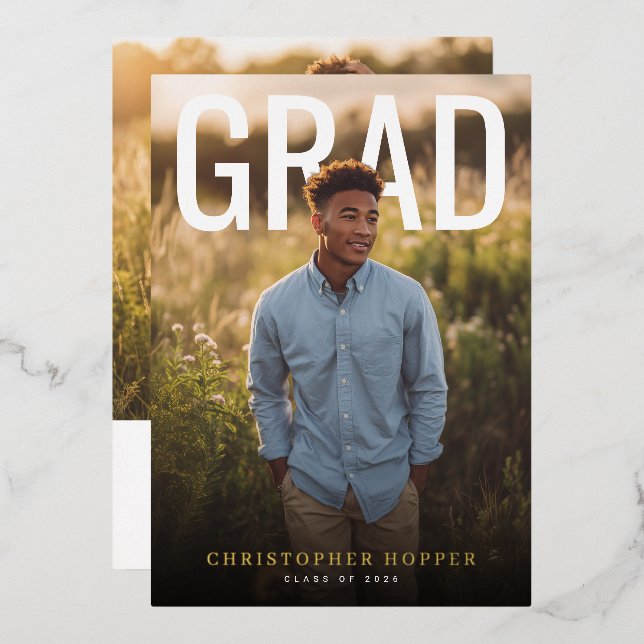 PhotoPop Contemporary Graduation Party Folieneinladung (Vorderseite/Rückseite)