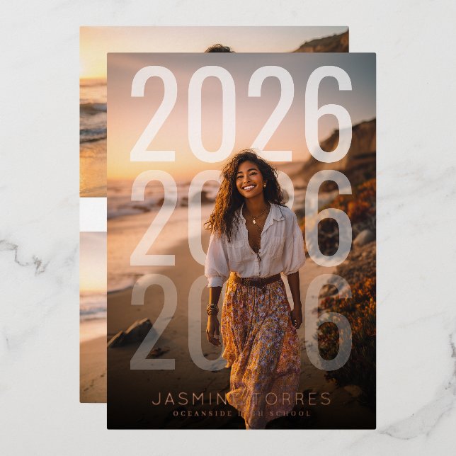 PhotoPop Minimal Year Overlay Graduation Folieneinladung (Vorderseite/Rückseite)