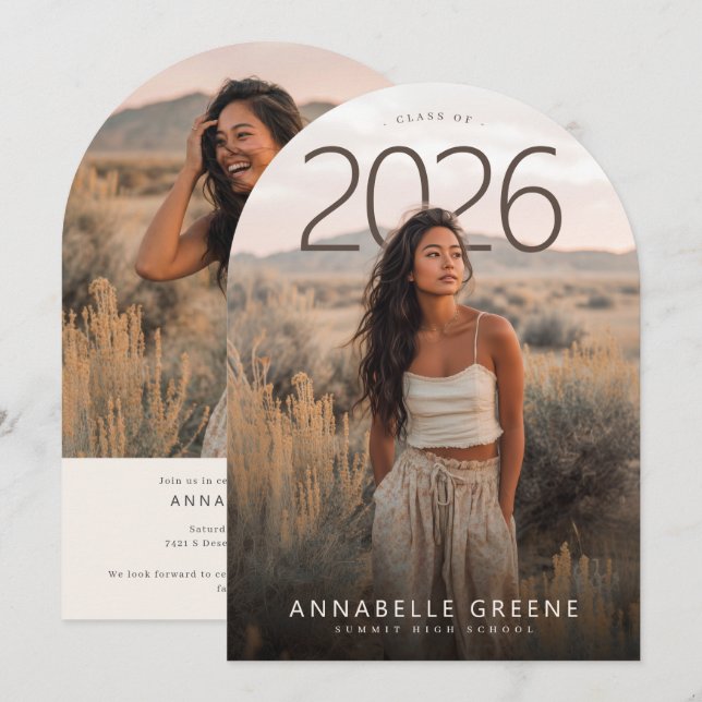 PhotoPop Modern Arch Photo Graduation Party Einladung (Vorne/Hinten)