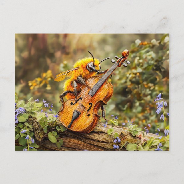 Photorealistic Bumblebee Playing Double Bass  Postkarte (Vorderseite)