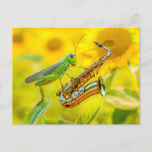 Photorealistic Grasshopper Playing Saxophone