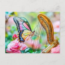 Photorealistic Swallowtail Butterfly Playing Harp 