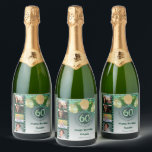 Photos, 60th Birthday Green Glitter Champagne<br><div class="desc">Surprise your guests with these elegant Champagne Labels featuring a stylish green glitter with a unique glitter number 60 and four custom pictures.</div>