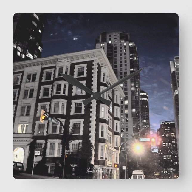 Photostadtuhr die Nacht Quadratische Wanduhr (Vorderseite)