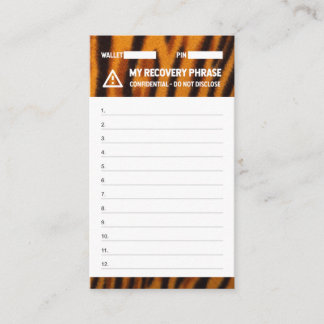 Phrase 12 der Erholung "Crypto Wallet Tiger" Visitenkarte