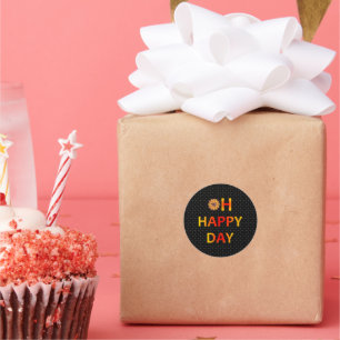 Phrase bonheur "oh Happy Day" Fleur Vintag Runder Aufkleber