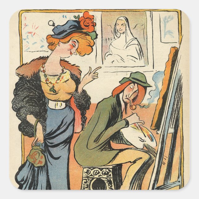 Phryne: Karikatur eines Künstlermodells Quadratischer Aufkleber (Vorderseite)