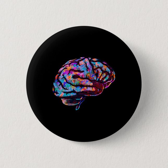 Phsychedelic Art Gefärbte Krawatte Human Brain Coo Button (Vorderseite)