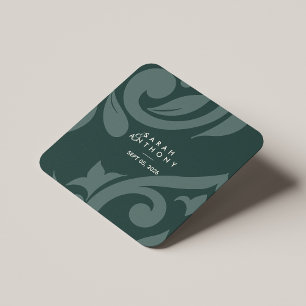 Phthalo Green Classic Script Damask Wedding Rechteckiger Pappuntersetzer
