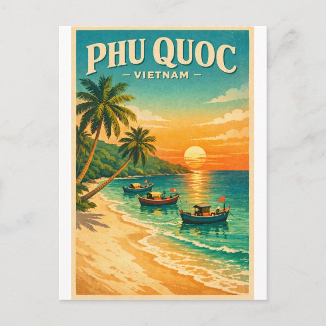 Phu Quoc Island, Vietnam retro travel Postkarte (Vorderseite)