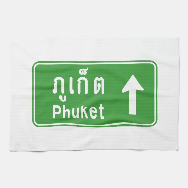 Phuket Ahead ⚠ Thai Highway Traffic ⚠ Geschirrtuch (Horizontal)