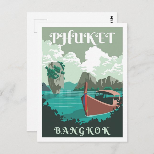 Phuket Bangkok Thailand Travel Place Illustration Postkarte (Vorne/Hinten)