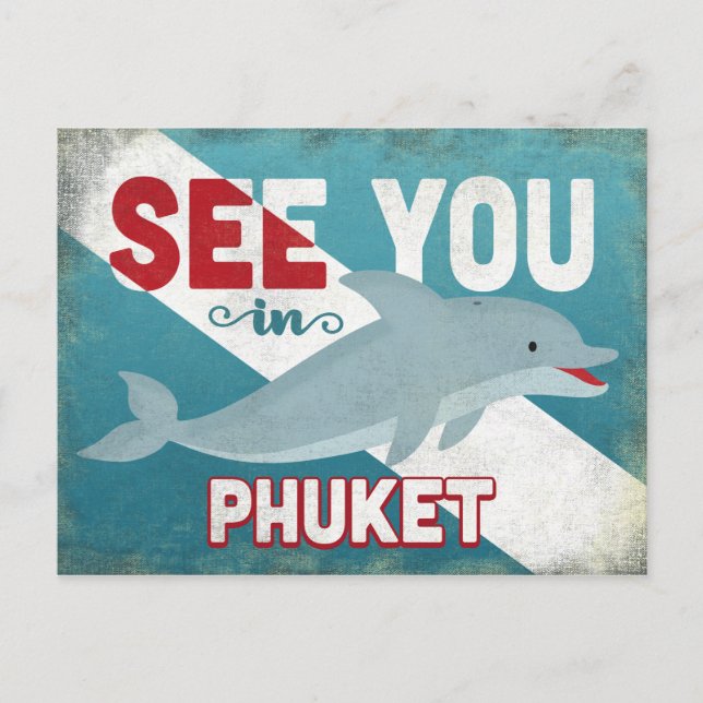 Phuket Dolphin - Retro Vintage Travel Postkarte (Vorderseite)