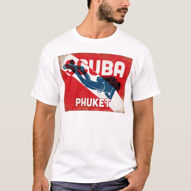 Phuket Scuba Diver - Blue Retro T-Shirt (Vorderseite)