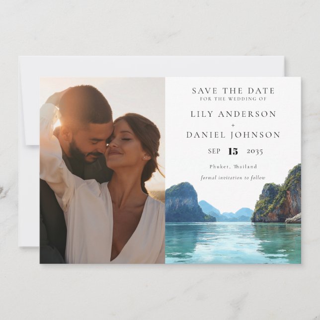 Phuket Thailand Aquarell-Foto-Hochzeit Save The Date (Vorderseite)