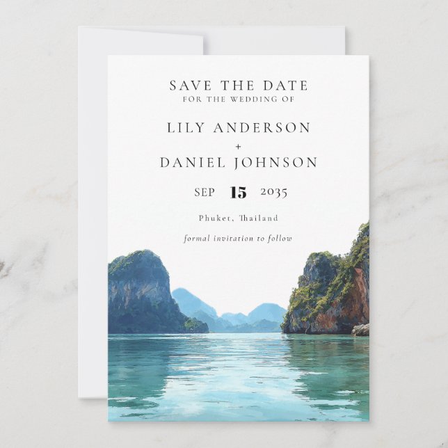 Phuket Thailand Aquarell Ziel Hochzeit Save The Date (Vorderseite)