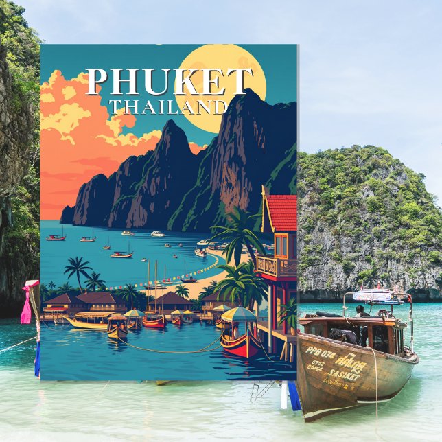 Phuket Thailand Beach Retro Art Postkarte (Phuket Thailand Beach Retro Art Postcard)