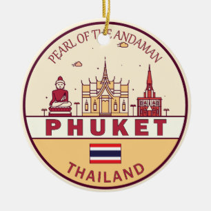 Phuket Thailand City Skyline Emblem Keramik Ornament