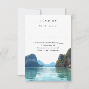 Phuket Thailand Elegante Wasserfarben-Hochzeit RSVP Karte