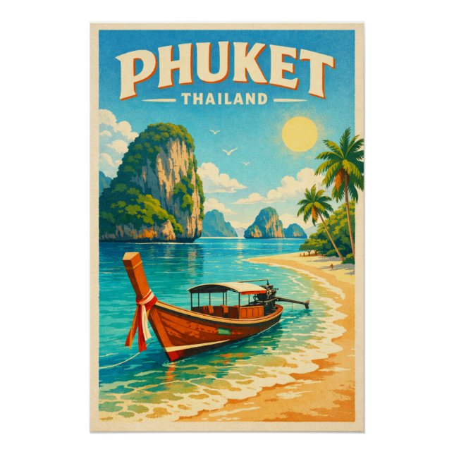 Phuket, Thailand, in einer lebendigen Retro-Reise Poster (Vorderseite)