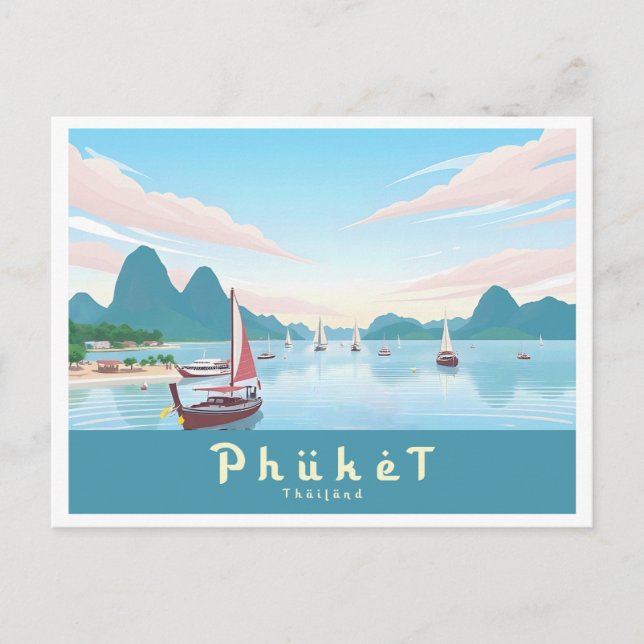 Phuket Thailand Pastel Travel Postkarte (Vorderseite)