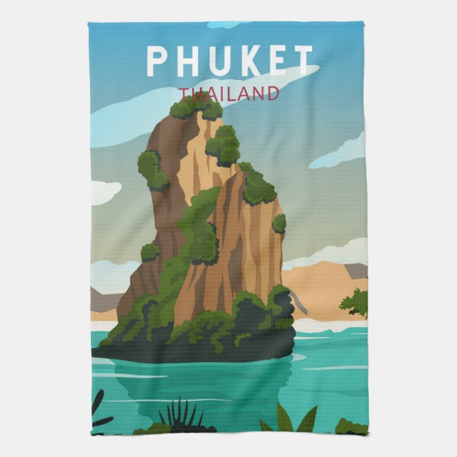 Phuket Thailand Retro Geschirrtuch (Vertikal)