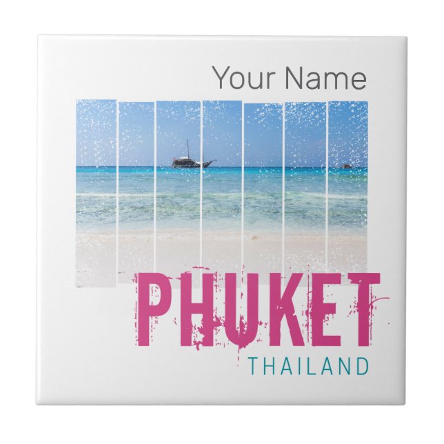 Phuket Thailand Vintag Beach Panorama Souvenir Fliese (Vorderseite)