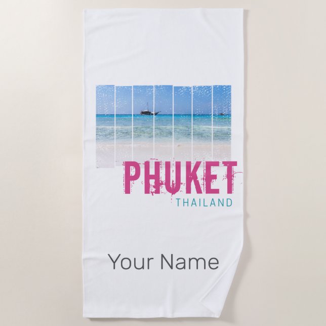 Phuket Thailand Vintag Beach Panorama Souvenir Strandtuch (Vorderseite)