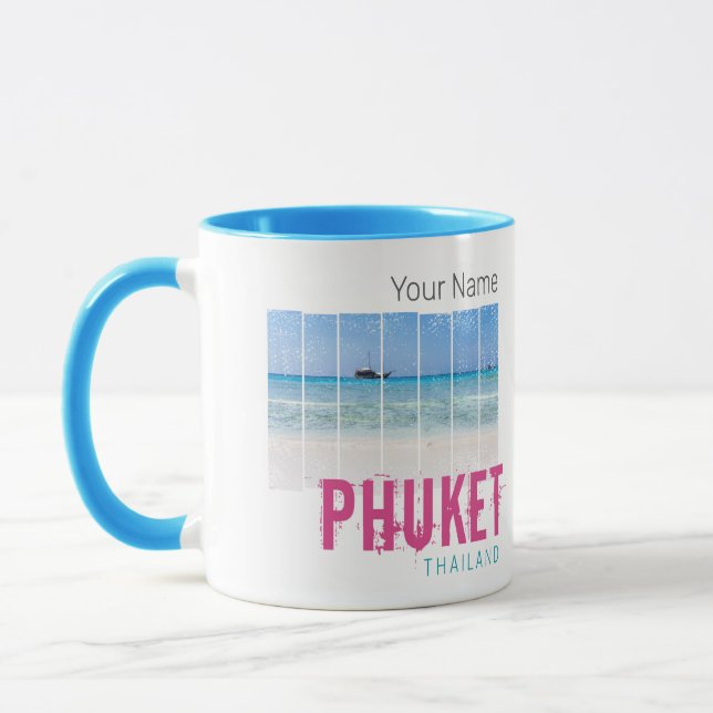 Phuket Thailand Vintag Beach Panorama Souvenir Tasse (Links)