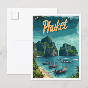 Phuket Thailand Vintage-Kunst-Reiseillustration Postkarte