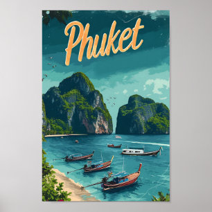 Phuket Thailand Vintage Kunstreise Illustration Poster