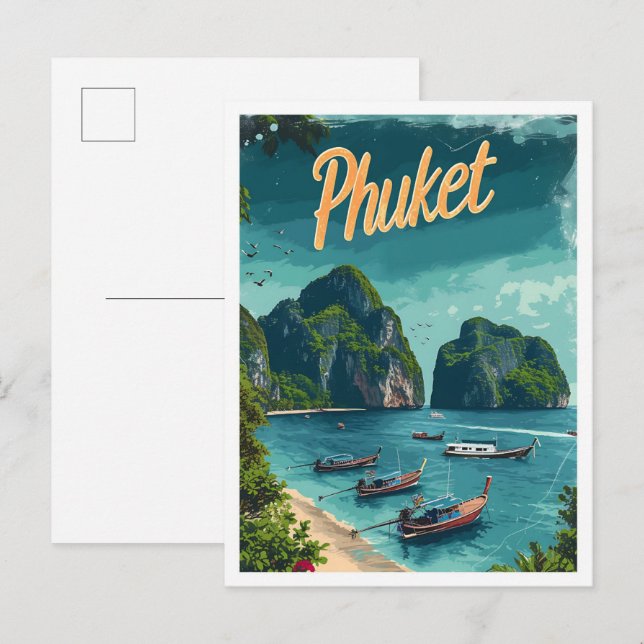 Phuket Thailand Vintage Kunstreise Illustration Postkarte (Vorne/Hinten)
