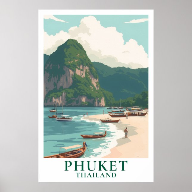 Phuket Thailand Vintage Reise Longtail Boot Strand Poster (Vorne)