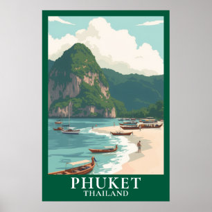 Phuket Thailand Vintage Reise Longtail Boot Strand Poster