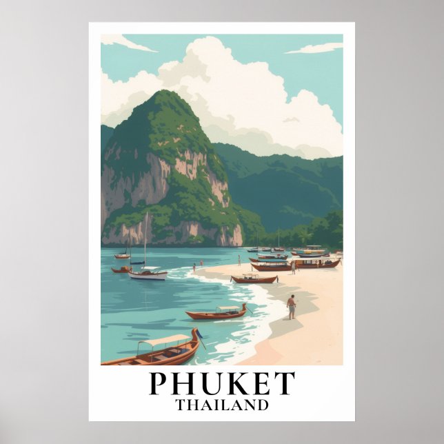 Phuket Thailand Vintage Reise Longtail Boot Strand Poster (Vorne)