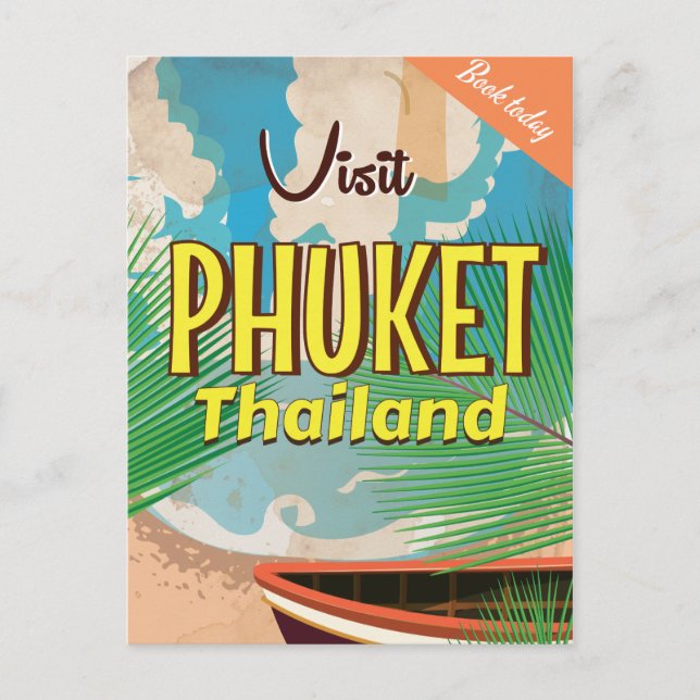 Phuket Thailand Vintage Reiseplakat Postkarte (Vorderseite)