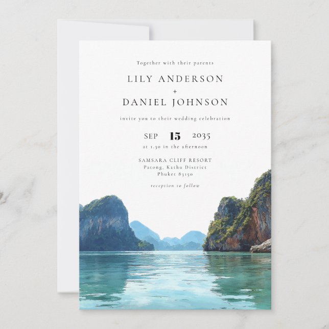 Phuket Thailand Watercolor QR Code Wedding Einladung (Vorderseite)