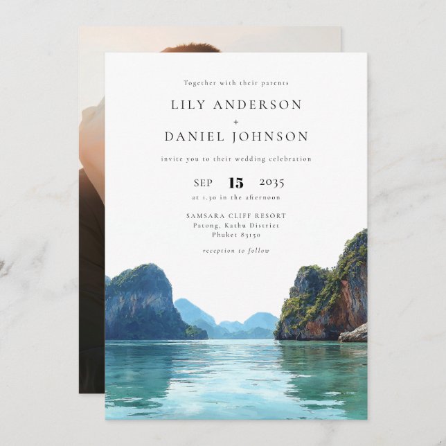 Phuket Thaniland Destination Photo Wedding Einladung (Vorne/Hinten)