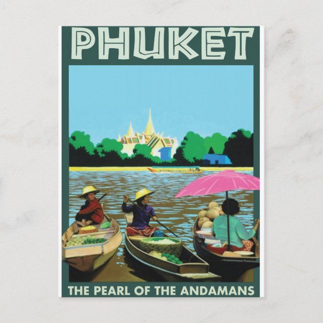 Phuket Vintage Travel Poster. Postkarte (Vorderseite)