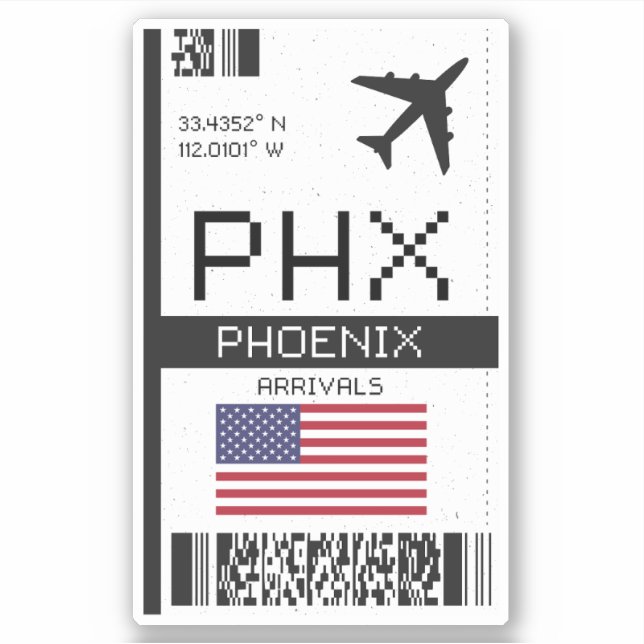 PHX Phoenix Boarding Pass - Arizona Travel Aufkleber (Vorderseite)