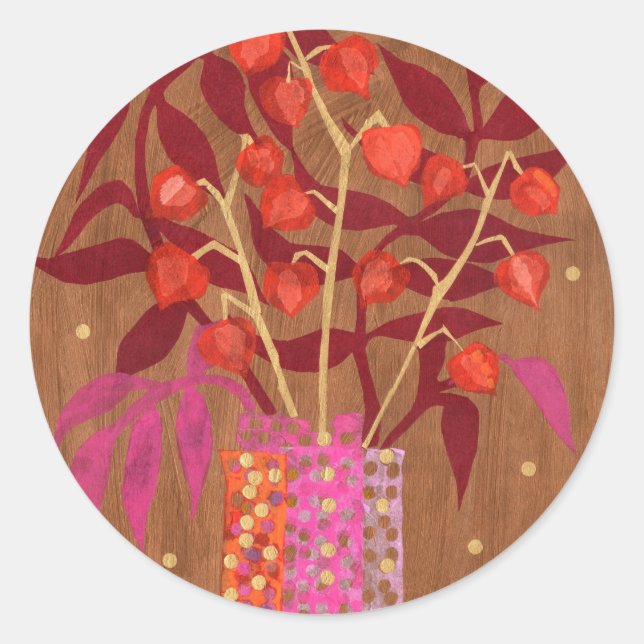 Physalis Chinese Lanterns Autumn Floral Sticker (Vorderseite)