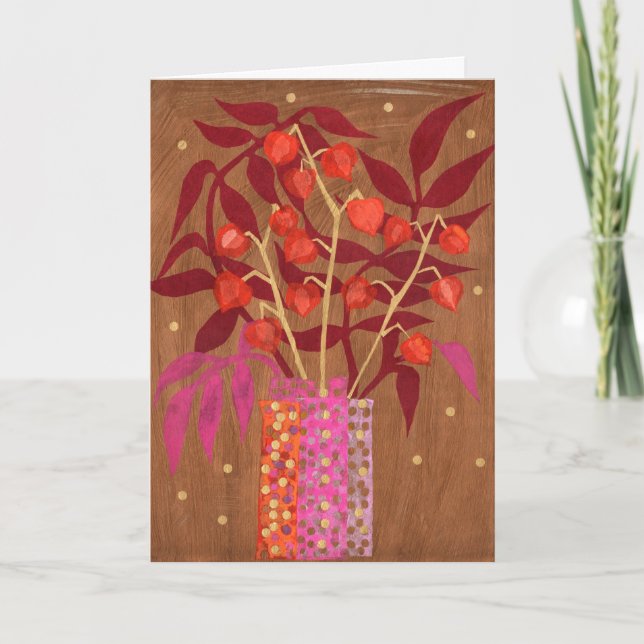 Physalis Chinese Lanterns Paper Collage Floral Art (Vorderseite)
