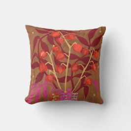Physalis Chinese Lanterns Paper Collage Floral Art Kissen