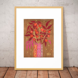 Physalis Chinese Lanterns Paper Collage Floral Art Poster