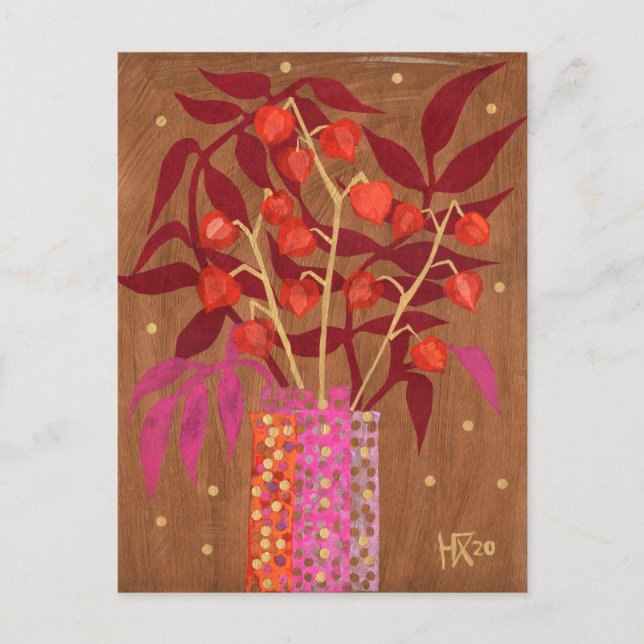 Physalis Chinese Lanterns Paper Collage Floral Art Postkarte (Vorderseite)