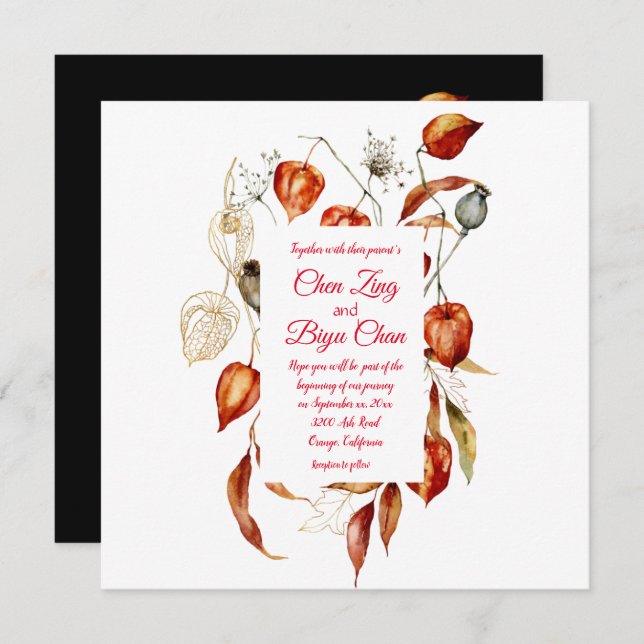 Physalis (Chinesische Laterne) Einladung zur Hochz (Vorne/Hinten)